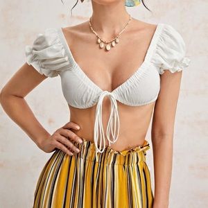 White Tie Front Milkmaid Crop Top